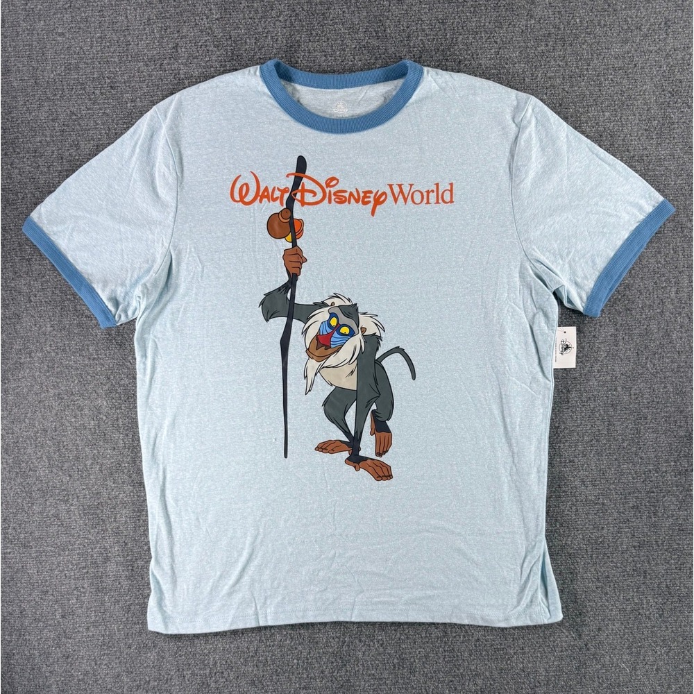 Walt Disney World Rafiki Lion King Ringer T-Shirt Light Blue Mens L NWT
